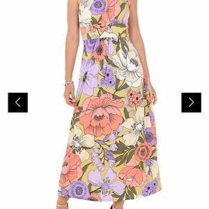 London Times Womens Size 14 Green Floral Halter Maxi Dress NWT Tropical MSRP $68